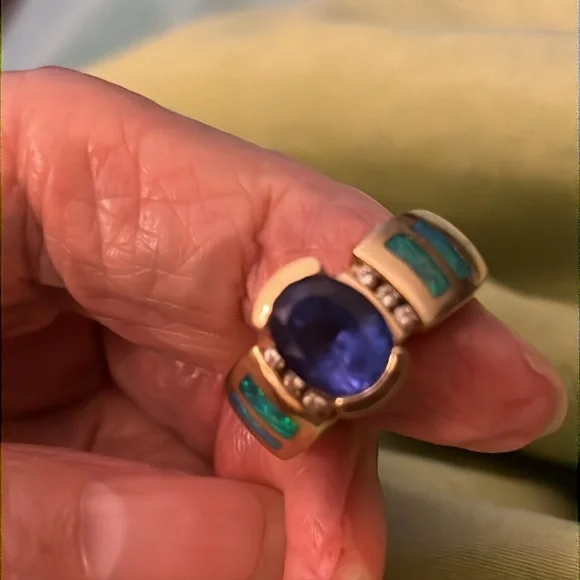 Tanzanite and diamond and fire opal ring - Picture 6 of 8